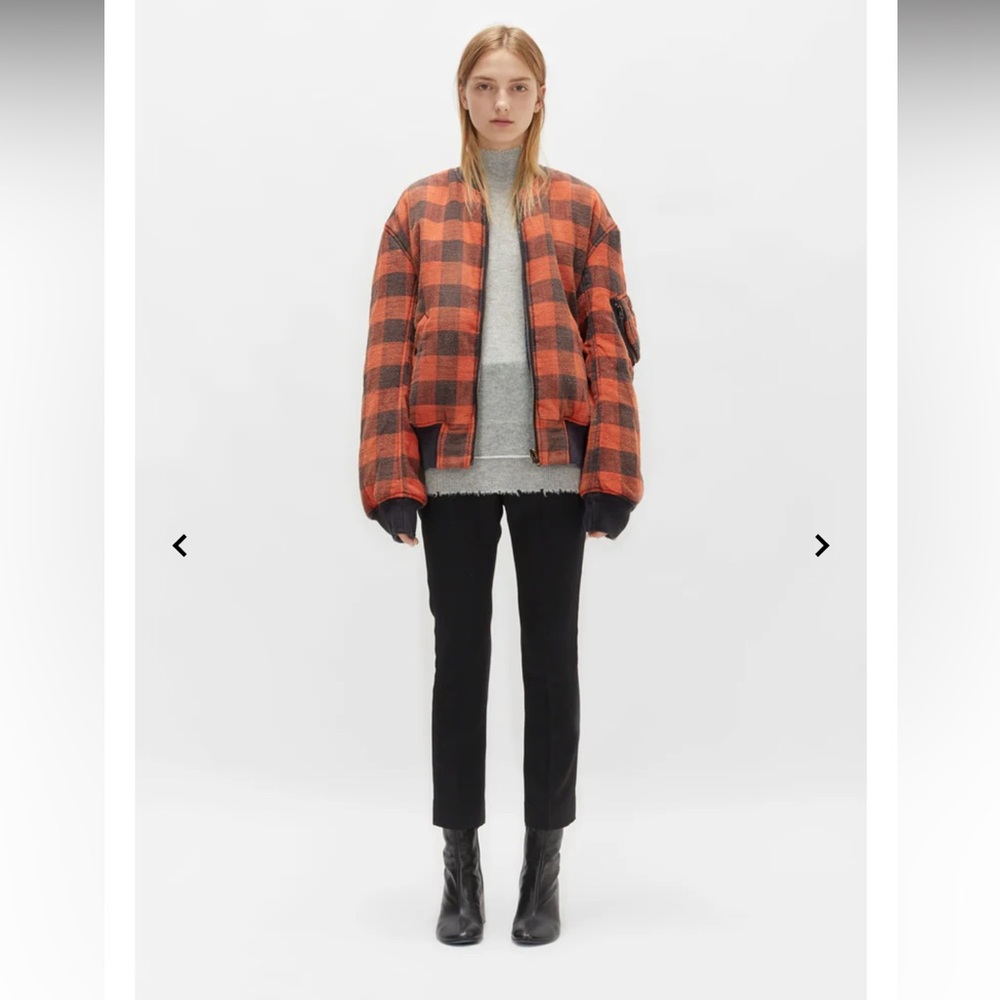R13 Reversible Orange and Black Plaid Bomber Jacket